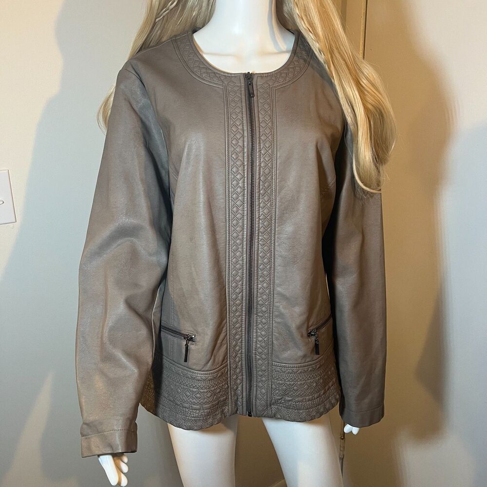 Christopher & Banks Faux Leather Zip-Up Moto Jacket L Western Boho Indie Utility